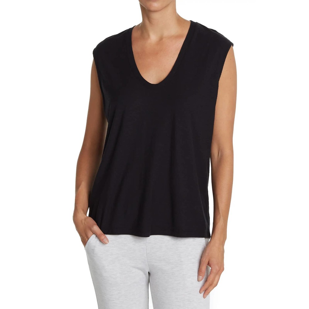 James Perse Women's Lightweight Deep V Scoop Neck Sleeveless Sheer Tee T-Shirt